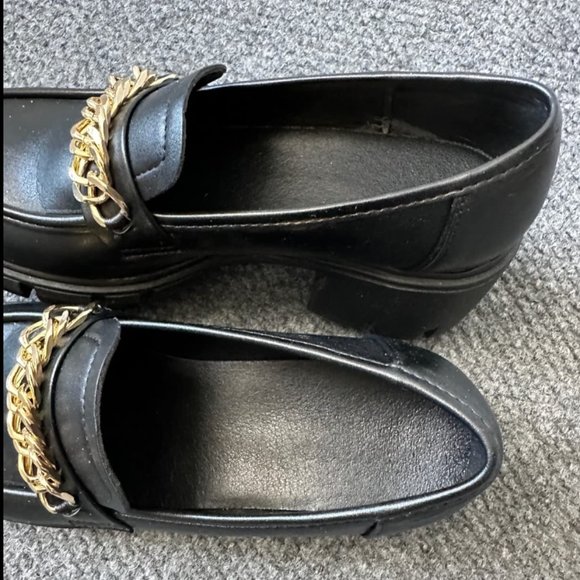 Platform Loafers for Women Chunky Heels Slip-ons with Chain Round Toe NWT - Picture 5 of 9
